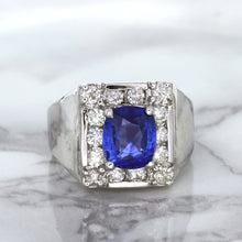 Load image into Gallery viewer, 2.82ct Cushion Blue Sapphire Ring with Diamond Halo in 14K White Gold