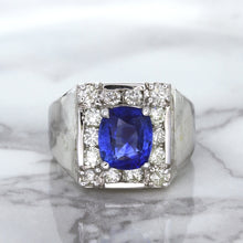Load image into Gallery viewer, 2.82ct Cushion Blue Sapphire Ring with Diamond Halo in 14K White Gold