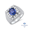 2.82ct Cushion Blue Sapphire Ring with Diamond Halo in 14K White Gold