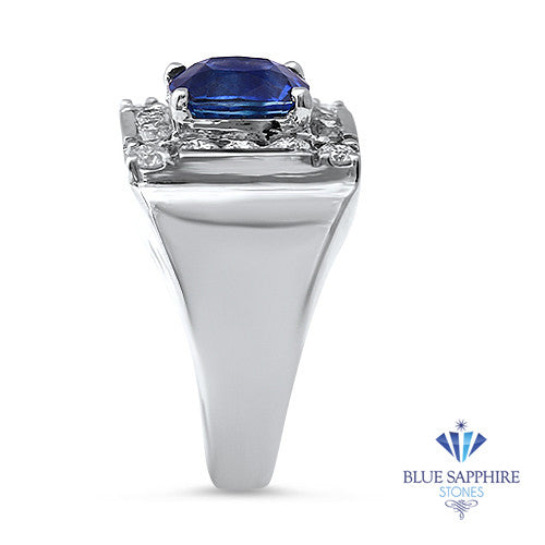 2.82ct Cushion Blue Sapphire Ring with Diamond Halo in 14K White Gold