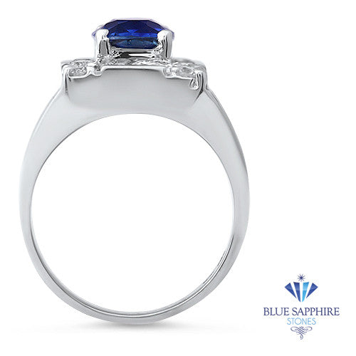 2.82ct Cushion Blue Sapphire Ring with Diamond Halo in 14K White Gold