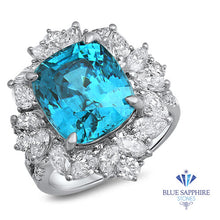 Load image into Gallery viewer, 12.75ct Cushion Blue Zircon Ring with Diamond Halo in 18K White Gold
