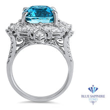 Load image into Gallery viewer, 12.75ct Cushion Blue Zircon Ring with Diamond Halo in 18K White Gold