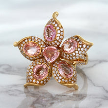 Load image into Gallery viewer, 4.26ctw Padparadscha Ring with Diamond Accents in 18K Rose Gold