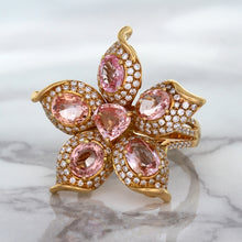 Load image into Gallery viewer, 4.26ctw Padparadscha Ring with Diamond Accents in 18K Rose Gold