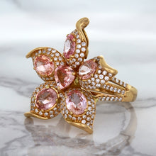 Load image into Gallery viewer, 4.26ctw Padparadscha Ring with Diamond Accents in 18K Rose Gold