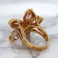 Load image into Gallery viewer, 4.26ctw Padparadscha Ring with Diamond Accents in 18K Rose Gold