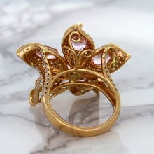 Load image into Gallery viewer, 4.26ctw Padparadscha Ring with Diamond Accents in 18K Rose Gold