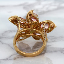 Load image into Gallery viewer, 4.26ctw Padparadscha Ring with Diamond Accents in 18K Rose Gold