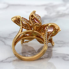Load image into Gallery viewer, 4.26ctw Padparadscha Ring with Diamond Accents in 18K Rose Gold