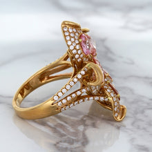 Load image into Gallery viewer, 4.26ctw Padparadscha Ring with Diamond Accents in 18K Rose Gold