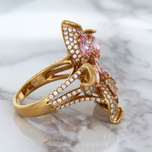 Load image into Gallery viewer, 4.26ctw Padparadscha Ring with Diamond Accents in 18K Rose Gold