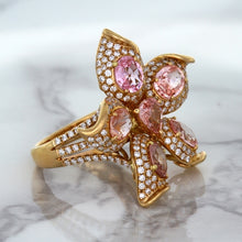 Load image into Gallery viewer, 4.26ctw Padparadscha Ring with Diamond Accents in 18K Rose Gold