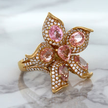 Load image into Gallery viewer, 4.26ctw Padparadscha Ring with Diamond Accents in 18K Rose Gold