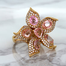 Load image into Gallery viewer, 4.26ctw Padparadscha Ring with Diamond Accents in 18K Rose Gold