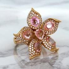 Load image into Gallery viewer, 4.26ctw Padparadscha Ring with Diamond Accents in 18K Rose Gold
