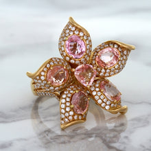 Load image into Gallery viewer, 4.26ctw Padparadscha Ring with Diamond Accents in 18K Rose Gold