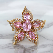 Load image into Gallery viewer, 1.76ct GIA Certified Unheated Oval Padparadscha Sapphire Ring with Padparadscha and Diamond Accents in 18K Rose Gold