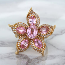 Load image into Gallery viewer, 1.76ct GIA Certified Unheated Oval Padparadscha Sapphire Ring with Padparadscha and Diamond Accents in 18K Rose Gold