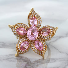 Load image into Gallery viewer, 1.76ct GIA Certified Unheated Oval Padparadscha Sapphire Ring with Padparadscha and Diamond Accents in 18K Rose Gold