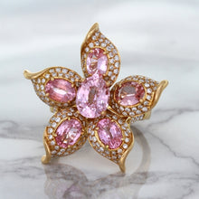 Load image into Gallery viewer, 1.76ct GIA Certified Unheated Oval Padparadscha Sapphire Ring with Padparadscha and Diamond Accents in 18K Rose Gold