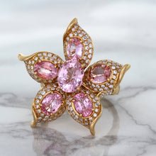 Load image into Gallery viewer, 1.76ct GIA Certified Unheated Oval Padparadscha Sapphire Ring with Padparadscha and Diamond Accents in 18K Rose Gold