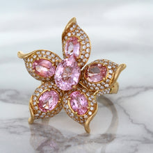 Load image into Gallery viewer, 1.76ct GIA Certified Unheated Oval Padparadscha Sapphire Ring with Padparadscha and Diamond Accents in 18K Rose Gold