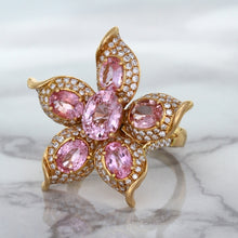 Load image into Gallery viewer, 1.76ct GIA Certified Unheated Oval Padparadscha Sapphire Ring with Padparadscha and Diamond Accents in 18K Rose Gold