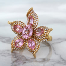 Load image into Gallery viewer, 1.76ct GIA Certified Unheated Oval Padparadscha Sapphire Ring with Padparadscha and Diamond Accents in 18K Rose Gold