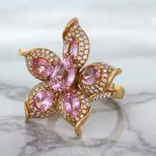 Load image into Gallery viewer, 1.76ct GIA Certified Unheated Oval Padparadscha Sapphire Ring with Padparadscha and Diamond Accents in 18K Rose Gold