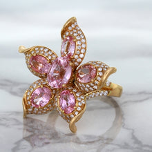 Load image into Gallery viewer, 1.76ct GIA Certified Unheated Oval Padparadscha Sapphire Ring with Padparadscha and Diamond Accents in 18K Rose Gold