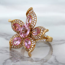 Load image into Gallery viewer, 1.76ct GIA Certified Unheated Oval Padparadscha Sapphire Ring with Padparadscha and Diamond Accents in 18K Rose Gold