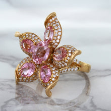 Load image into Gallery viewer, 1.76ct GIA Certified Unheated Oval Padparadscha Sapphire Ring with Padparadscha and Diamond Accents in 18K Rose Gold