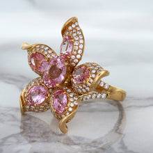 Load image into Gallery viewer, 1.76ct GIA Certified Unheated Oval Padparadscha Sapphire Ring with Padparadscha and Diamond Accents in 18K Rose Gold