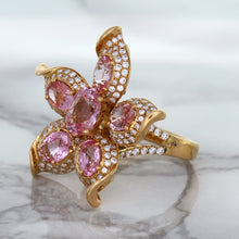 Load image into Gallery viewer, 1.76ct GIA Certified Unheated Oval Padparadscha Sapphire Ring with Padparadscha and Diamond Accents in 18K Rose Gold