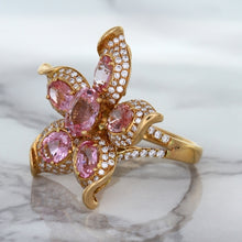 Load image into Gallery viewer, 1.76ct GIA Certified Unheated Oval Padparadscha Sapphire Ring with Padparadscha and Diamond Accents in 18K Rose Gold