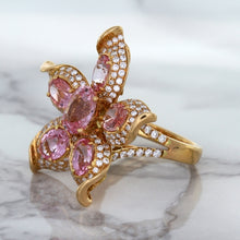Load image into Gallery viewer, 1.76ct GIA Certified Unheated Oval Padparadscha Sapphire Ring with Padparadscha and Diamond Accents in 18K Rose Gold