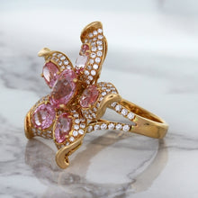Load image into Gallery viewer, 1.76ct GIA Certified Unheated Oval Padparadscha Sapphire Ring with Padparadscha and Diamond Accents in 18K Rose Gold
