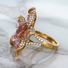 Load image into Gallery viewer, 1.76ct GIA Certified Unheated Oval Padparadscha Sapphire Ring with Padparadscha and Diamond Accents in 18K Rose Gold