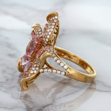 Load image into Gallery viewer, 1.76ct GIA Certified Unheated Oval Padparadscha Sapphire Ring with Padparadscha and Diamond Accents in 18K Rose Gold