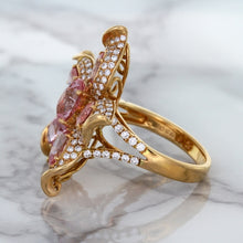Load image into Gallery viewer, 1.76ct GIA Certified Unheated Oval Padparadscha Sapphire Ring with Padparadscha and Diamond Accents in 18K Rose Gold