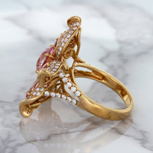 Load image into Gallery viewer, 1.76ct GIA Certified Unheated Oval Padparadscha Sapphire Ring with Padparadscha and Diamond Accents in 18K Rose Gold