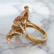 Load image into Gallery viewer, 1.76ct GIA Certified Unheated Oval Padparadscha Sapphire Ring with Padparadscha and Diamond Accents in 18K Rose Gold