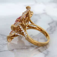 Load image into Gallery viewer, 1.76ct GIA Certified Unheated Oval Padparadscha Sapphire Ring with Padparadscha and Diamond Accents in 18K Rose Gold