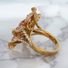 Load image into Gallery viewer, 1.76ct GIA Certified Unheated Oval Padparadscha Sapphire Ring with Padparadscha and Diamond Accents in 18K Rose Gold