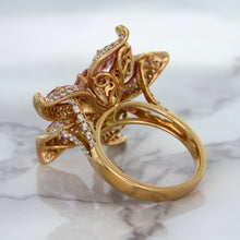 Load image into Gallery viewer, 1.76ct GIA Certified Unheated Oval Padparadscha Sapphire Ring with Padparadscha and Diamond Accents in 18K Rose Gold