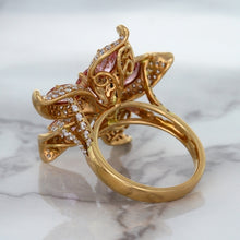 Load image into Gallery viewer, 1.76ct GIA Certified Unheated Oval Padparadscha Sapphire Ring with Padparadscha and Diamond Accents in 18K Rose Gold