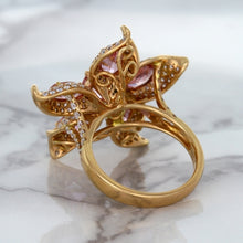Load image into Gallery viewer, 1.76ct GIA Certified Unheated Oval Padparadscha Sapphire Ring with Padparadscha and Diamond Accents in 18K Rose Gold