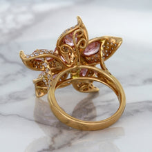 Load image into Gallery viewer, 1.76ct GIA Certified Unheated Oval Padparadscha Sapphire Ring with Padparadscha and Diamond Accents in 18K Rose Gold