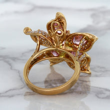 Load image into Gallery viewer, 1.76ct GIA Certified Unheated Oval Padparadscha Sapphire Ring with Padparadscha and Diamond Accents in 18K Rose Gold
